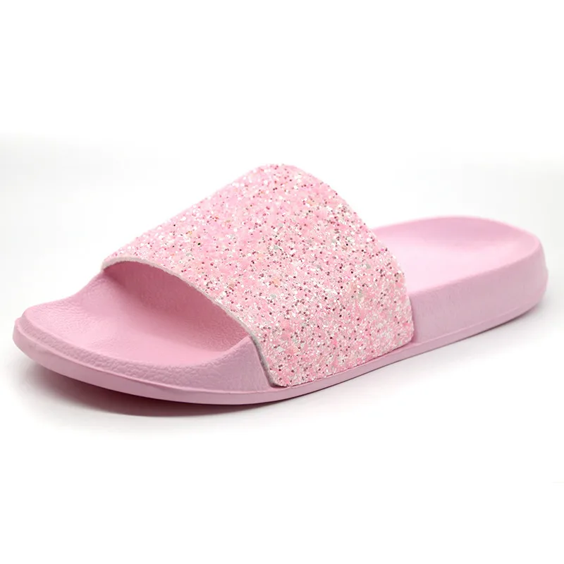 pink Дропшиппинг Новые летние для женщин шлёпанцы для из искусственной кожи Bling направляющие плоские сандалии мягкая подошва домашние сланцы жен - Цвет: pink