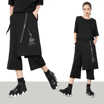 

Europe New Women High Street Fashion Summer Personality Printed Wide Leg Pants Female Casual Loose Personality Hip Hop Trousers