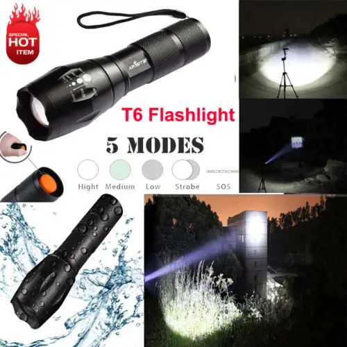 

Police LED Flashlight Tactical 50000LM XML-T6 Zoomable Torch Lamp 5 Modes