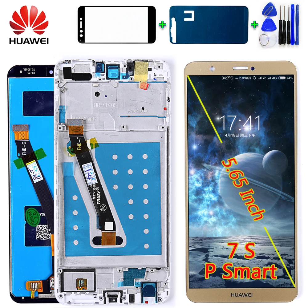 

Huawei 5.65 inch LCD display for Huawei P smart Touch Screen Digitizer Assembly 2160*1080 Enjoy 7S Frame with Tempered Glass