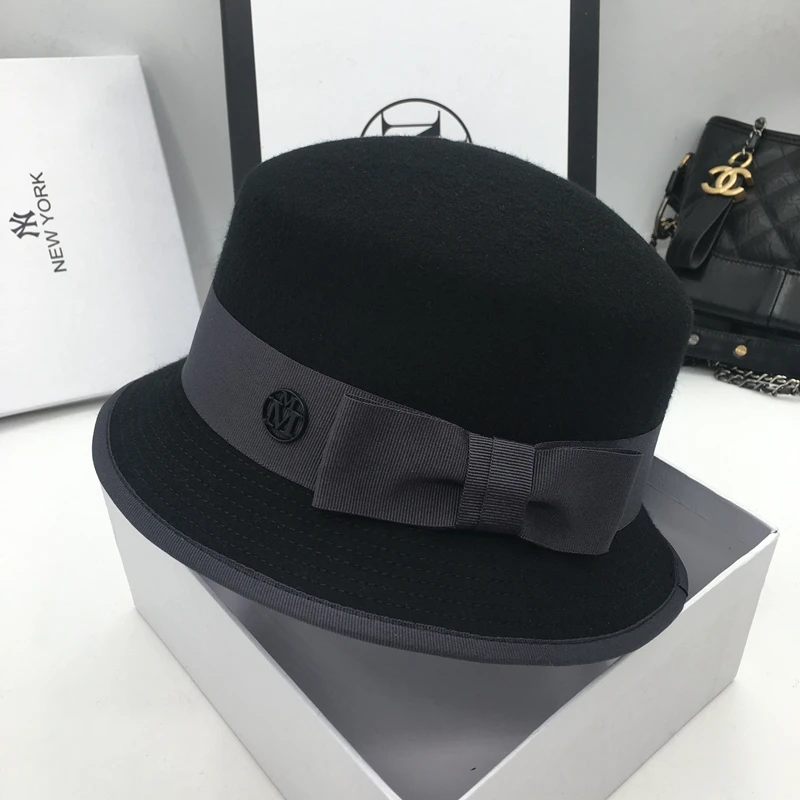 hat for man and women New wool small ebony bow tie elegant hat black