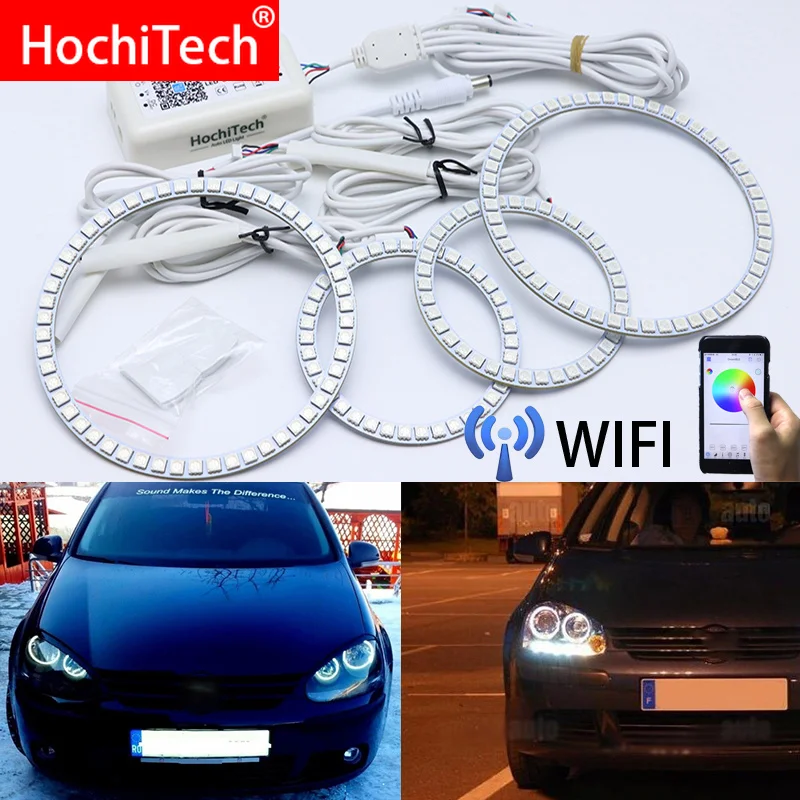 Wifi Wireless Rgb Multicolore Led Angel Eye Halo Rings Day Light Drl Per Volkswagen Golf 5 V Mk5 2004 2005 2006 2007 2008 2009