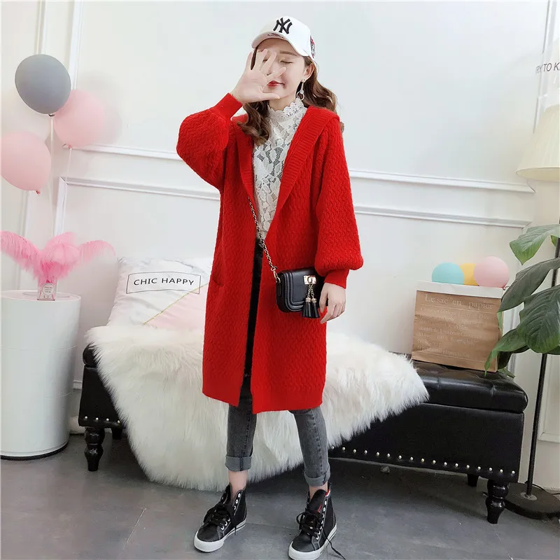 Kemixiaoxuan новый модный вязаный женский свитер-кардиган с капюшоном и длинным рукавом солидное пальто для женщин