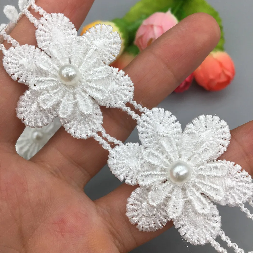 20x винтажная белая 3D Снежинка жемчужная кружевная отделка ткань лента для