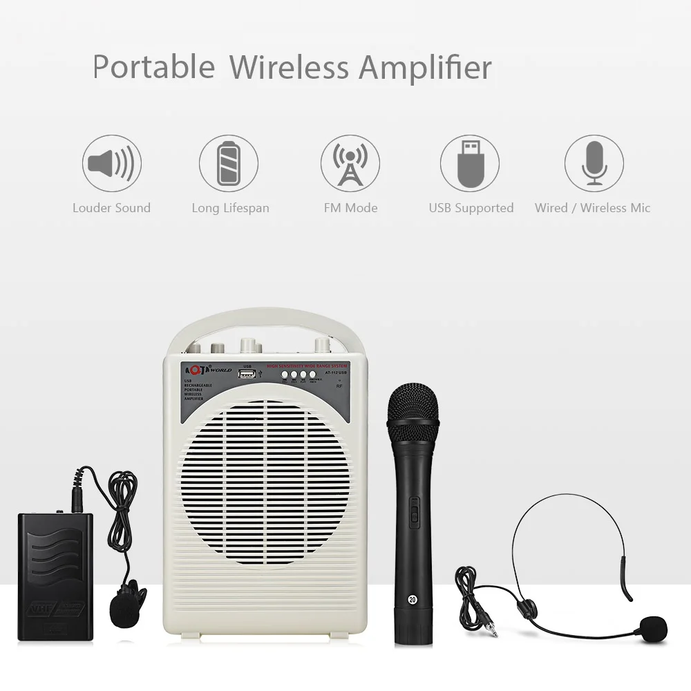 112 USB Portable Voice Amplifier Wireless Handheld Mic Headset Lavalier