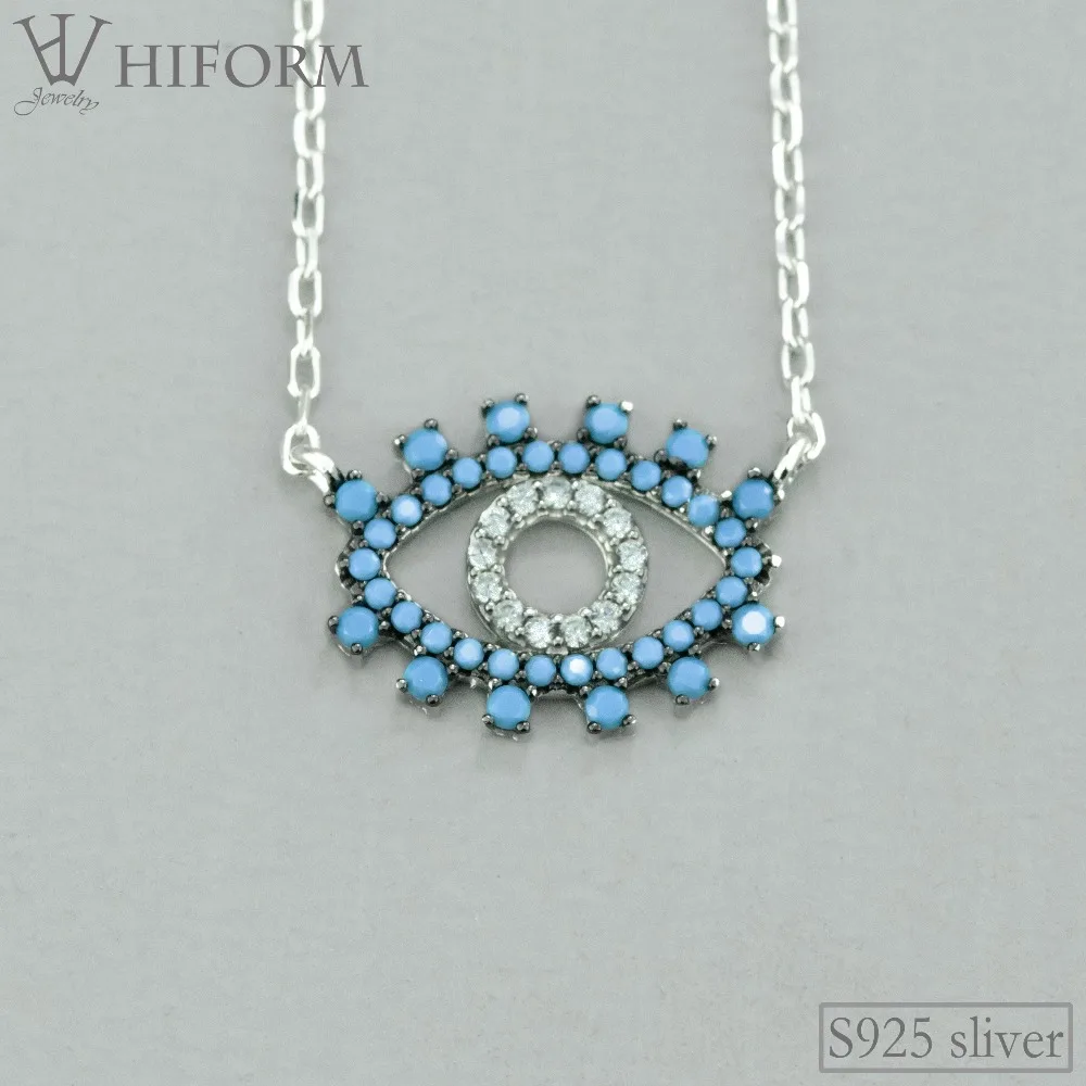 

HIFORM lucky Evil Blue eye Turquoises Pendant&Necklaces 925 Sterling Silver Jewelry With Clear CZ for women Fashion Pendant