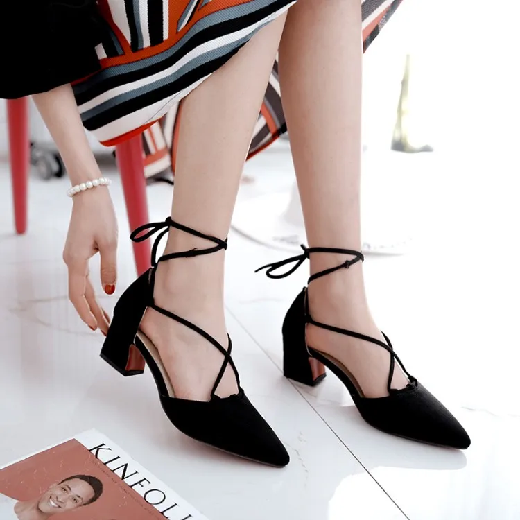 

Big Size 11 12 13 14 15 16 17 high heels sandals women shoes woman summer ladies Pointed Cross lace-up Thick with sandals
