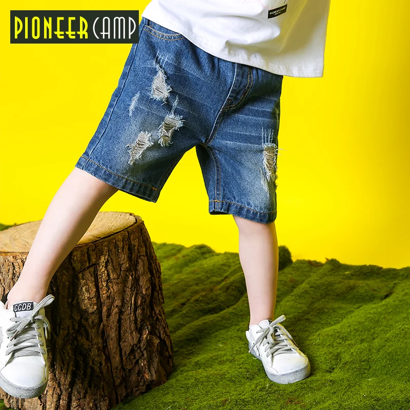 

Pioneer Camp Kids new denim shorts for boys fashion loose hole short pants boys quality cotton jean shorts kids blue BNZ809019
