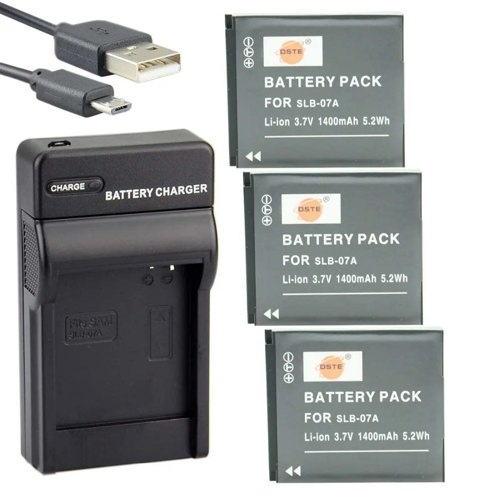 DSTE 3PCS SLB 07A Li ion Battery with USB Port Charger for Samsung ST50