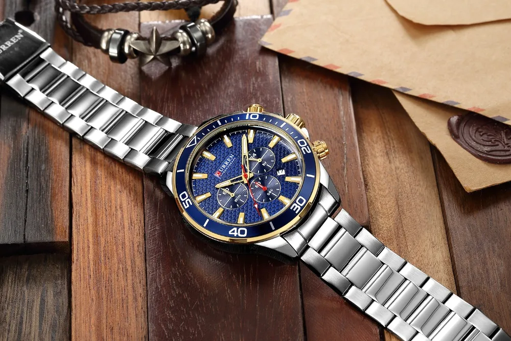 Мужские часы Лидирующий бренд Роскошные модные бизнес Кварцевые наручные часы из нержавеющей стали CURREN хронограф и дата Relogio Masculino