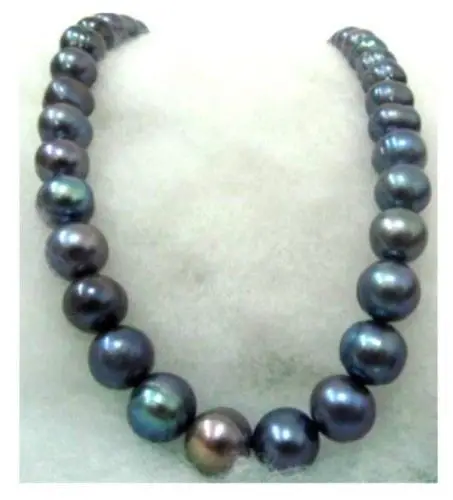 

free shipping Hot sell Noble- >>>@@ SA HUGE 12-13mm black TAHITIAN pearl necklace 18inch white SOLID GOLD MARKED