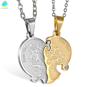 

BONISKISS Tree Of Life Matching Pendent Couple Lover Necklace With Stone Gold Silver Color Free Engrave Jewelry Gift 2020