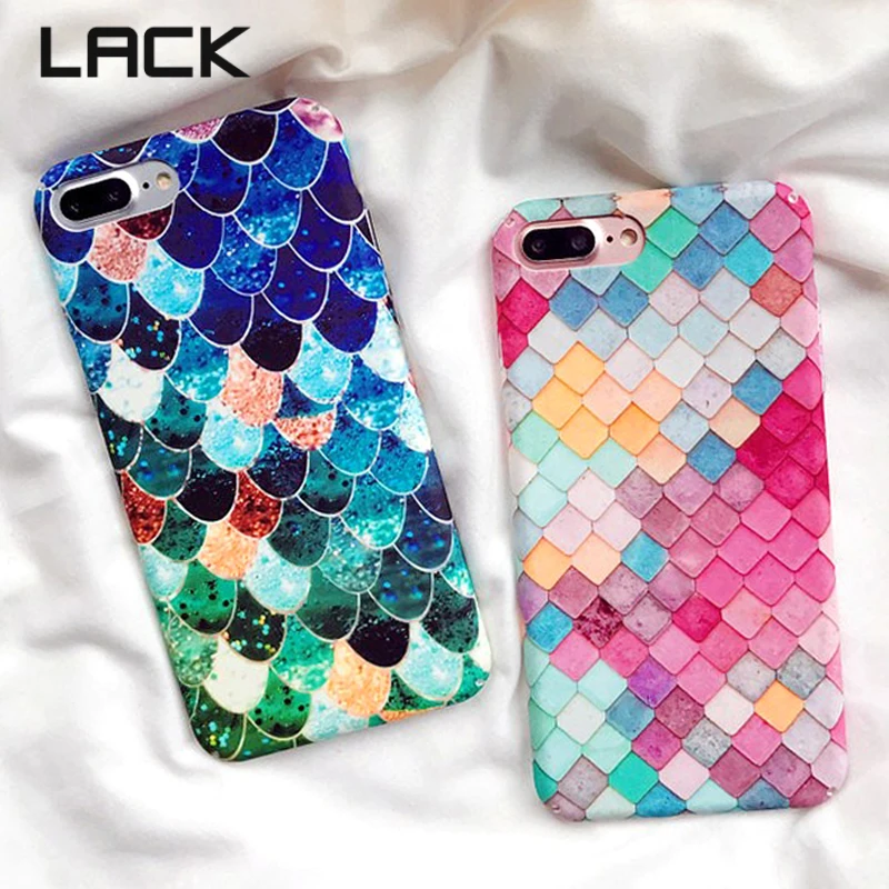 

LACK Colorful Fish Scale Phone Case For iphone 7 Plus Fashion Geometry Blue Mermaid Frosted Back Cover For iphone 6S 7 8 Plus X