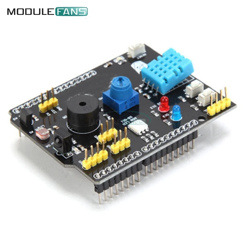 

DHT11 LM35 Temperature Humidity Sensor Multifunction Expansion Board Adapter For Arduino UNO R3 RGB LED IR Receiver Buzzer I2C