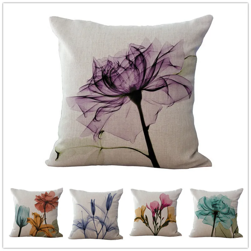 Flowers Pillow Cover Home Decor Cushion Cover Linen Cotton Throw Pillows Pillowcase Pillowsham