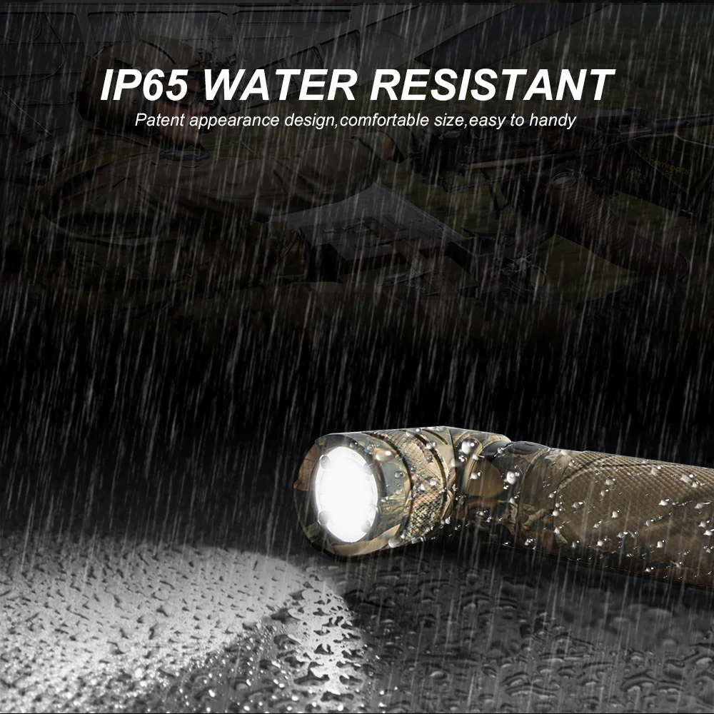  NICRON 3-Color Light 90 Degree Camo Rechargeable Twist Flashlight With 360 Rotary Clip 18650 Waterp - 32891800158