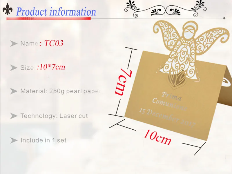 Вечерние предметы лазерная резка Ангел на заказ, платье для первого причастия, элегантные свадебные карты места для украшение стола