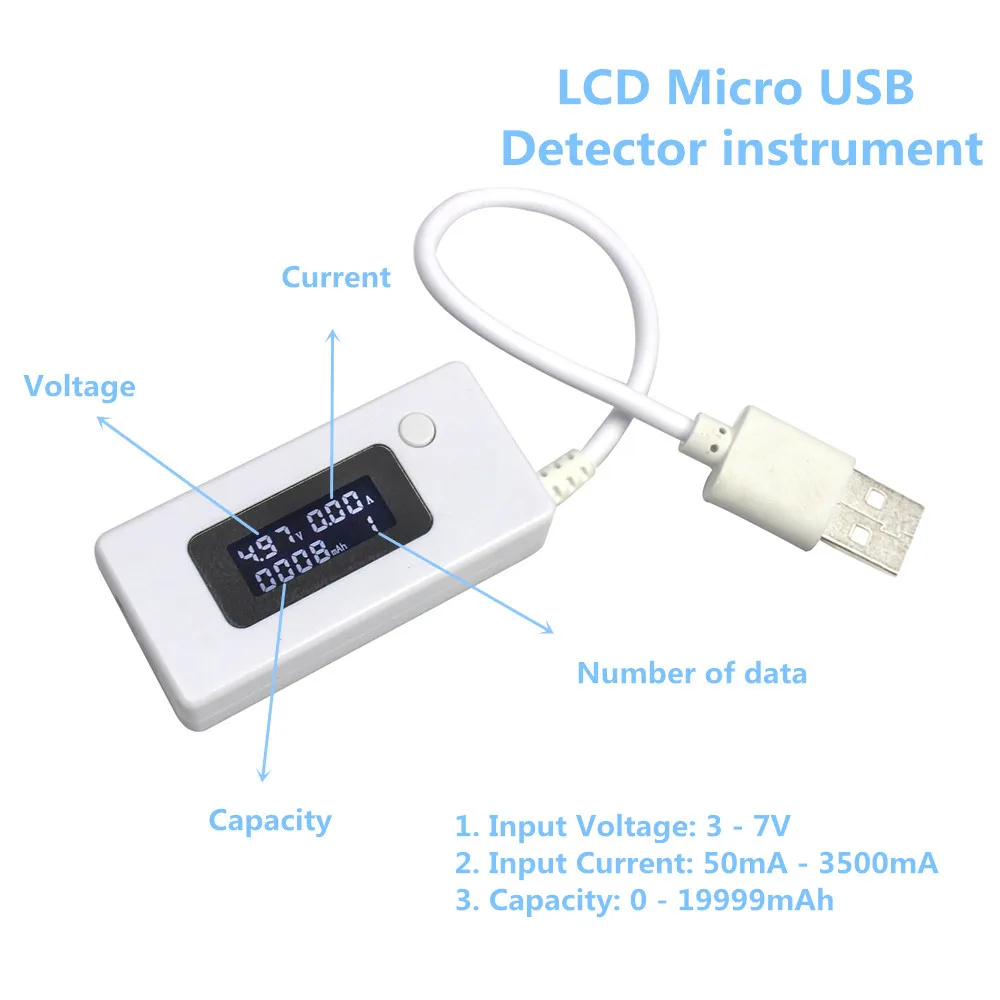 ЖК дисплей Micro USB зарядное устройство Емкость аккумулятора Тестер Напряжения