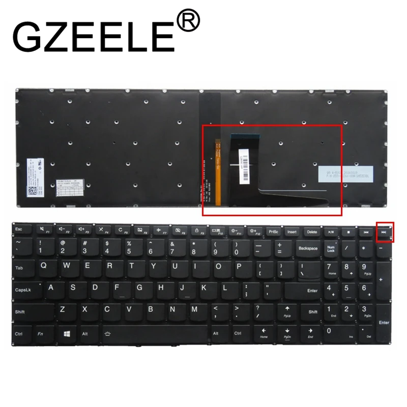 Клавиатура для ноутбука GZEELE с английской подсветкой Lenovo IdeaPad Yoga 510 15IKB 15ISK черная