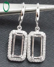 Caimao Jewelry Unique 4x9mm Emerald Cut 14k White Gold & 0.32ct Diamond Semi Mount Earring Setting