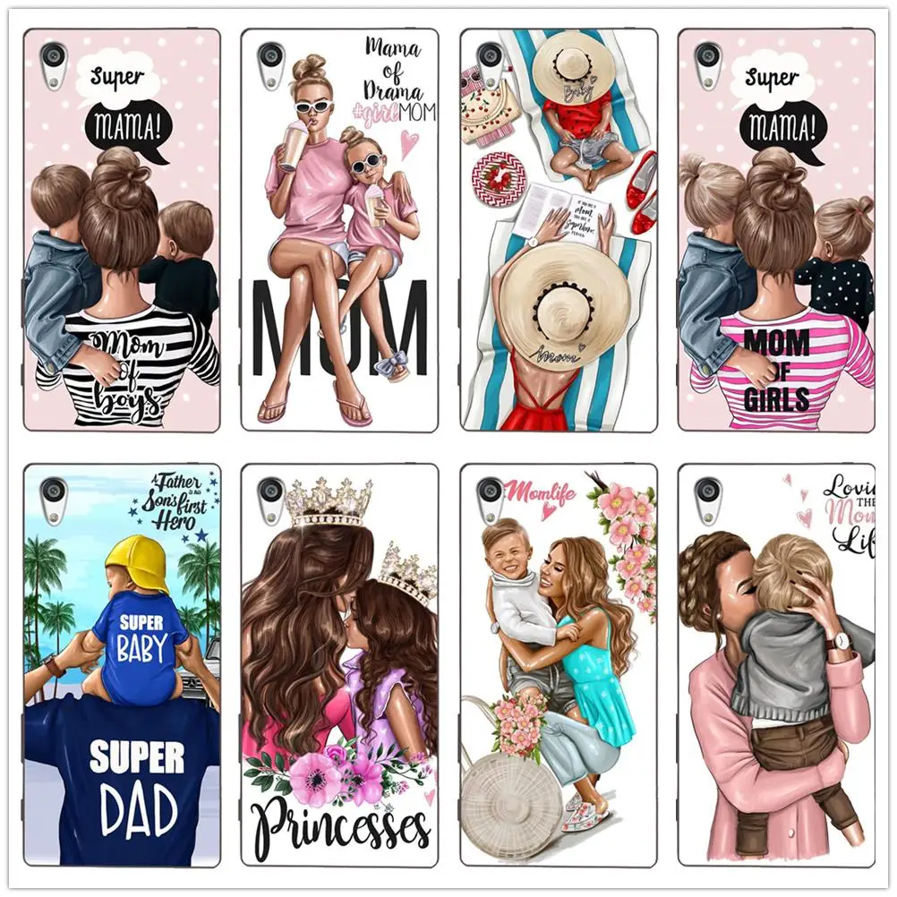 Brown Hair Baby super Mom Girl Super Dad TPU soft case Cover For Sony Xperia Z Z1 Z2 Z3 Z4 Z5 compact Premium shell Coque |