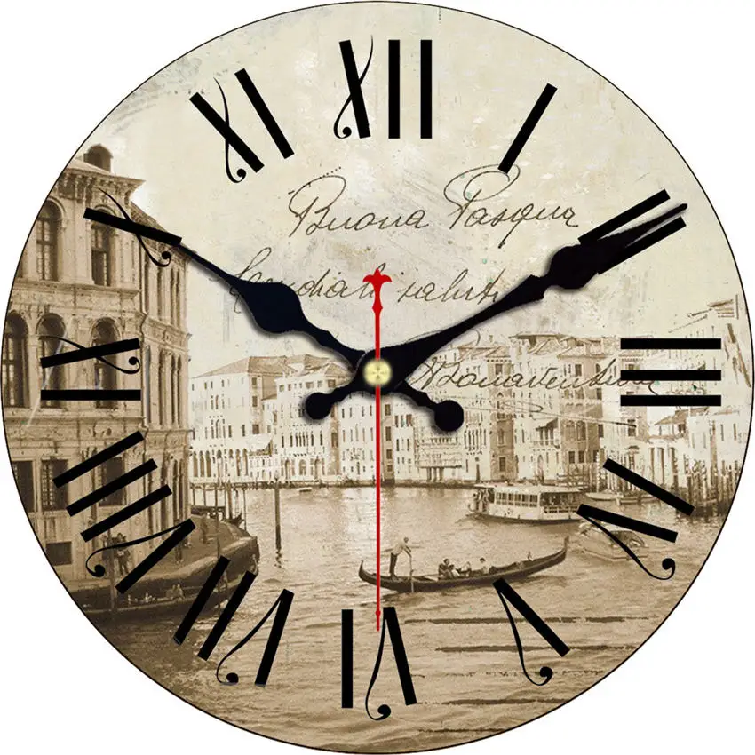 6-16 дюймов шикарная карта мира настенные часы, деревянные картонные настенные часы, бесшумная и не тикающая особенность, античный стиль для кухни официальный - Color: Venice Wall Clock 9