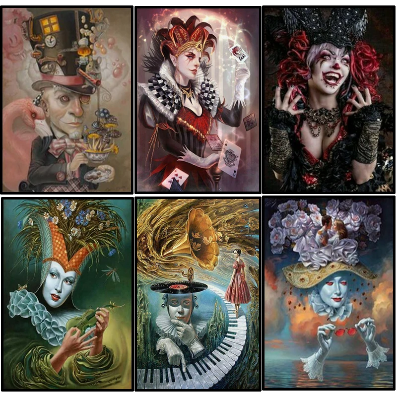 

Performance clown full square Embroidery Pattern diamond 5D DIY paintings 3D Cross stitch kits mosaic pictures wall stickers
