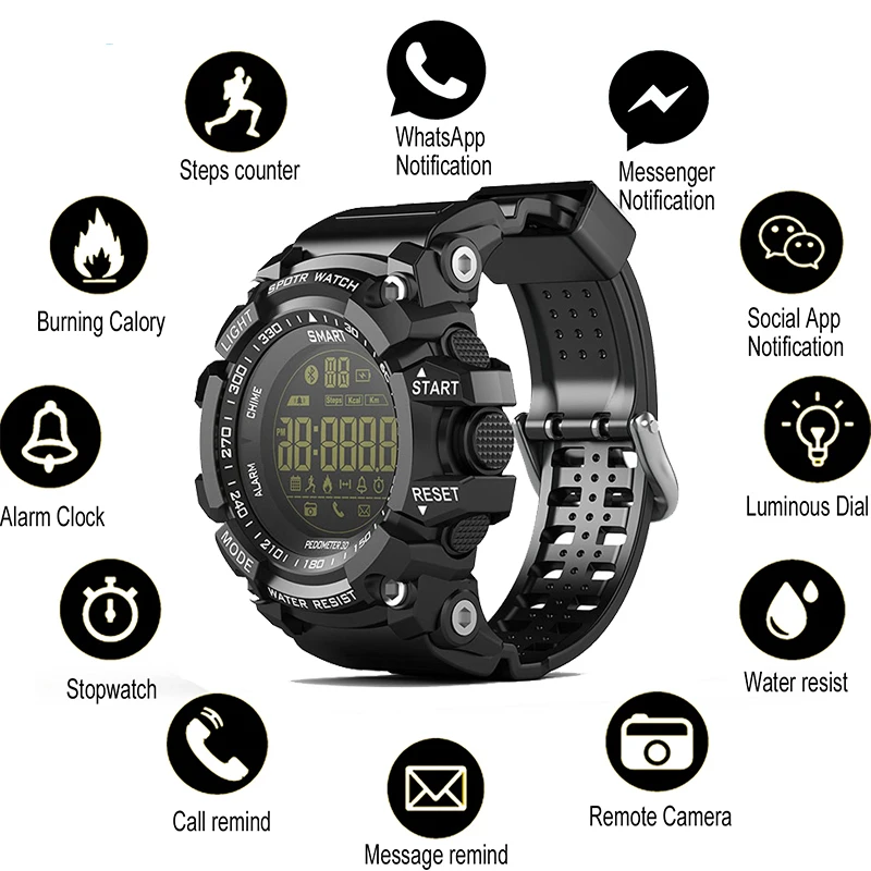 

Bluetooth Clock EX16 Smart Watch Notification Remote Control Pedometer Sport Watch IP67 Waterproof Men's Wristwatch Smart Band
