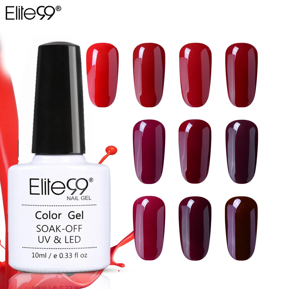 

Elite99 Soak Off Base Gel Top Coat Nail Gel lacquer 10ml Manicure long lasting Nail Red Color Gel Nail Polish Hybrid Varnishes