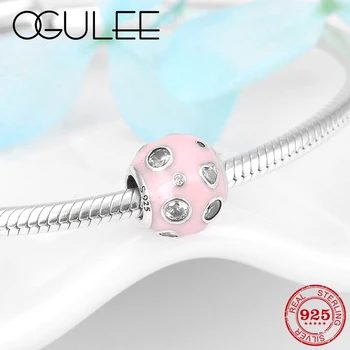 

2019 New 925 Sterling Silver fascinating Pink Enamel with CZ beads Fit Original Pandora Charm Bracelet Fine Jewelry making