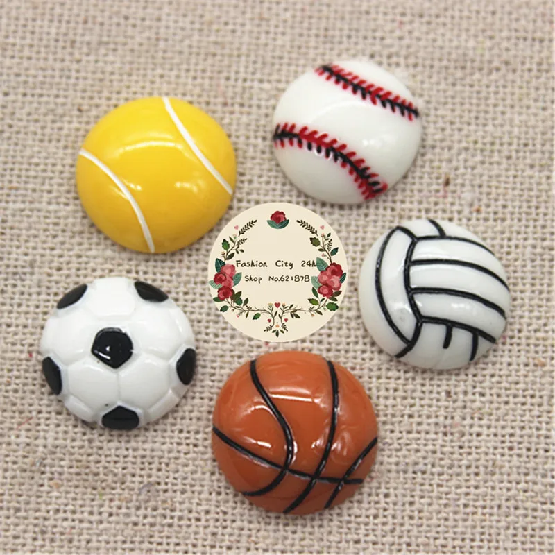 

Mix designs 100pcs Resin Sports Balls basketball/volleyball/football/Softball Flat back Cabochons Craft for DIY Scrapbooking
