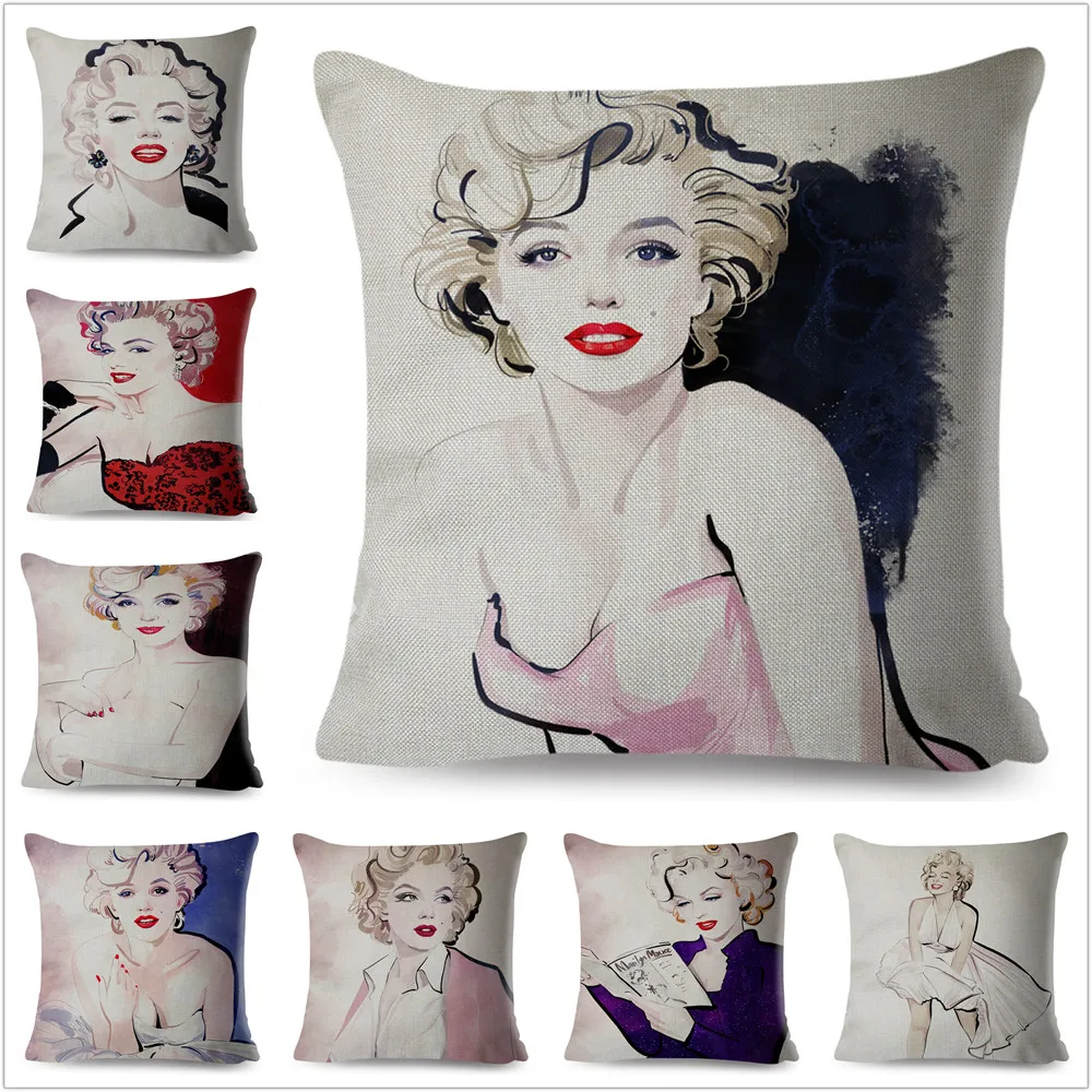 

Simple Colorful Cartoon Sexy Girl Super Star Marilyn Monroe Pillow Case Linen Decor Cushion Cover for Sofa Car Home Pillowcase