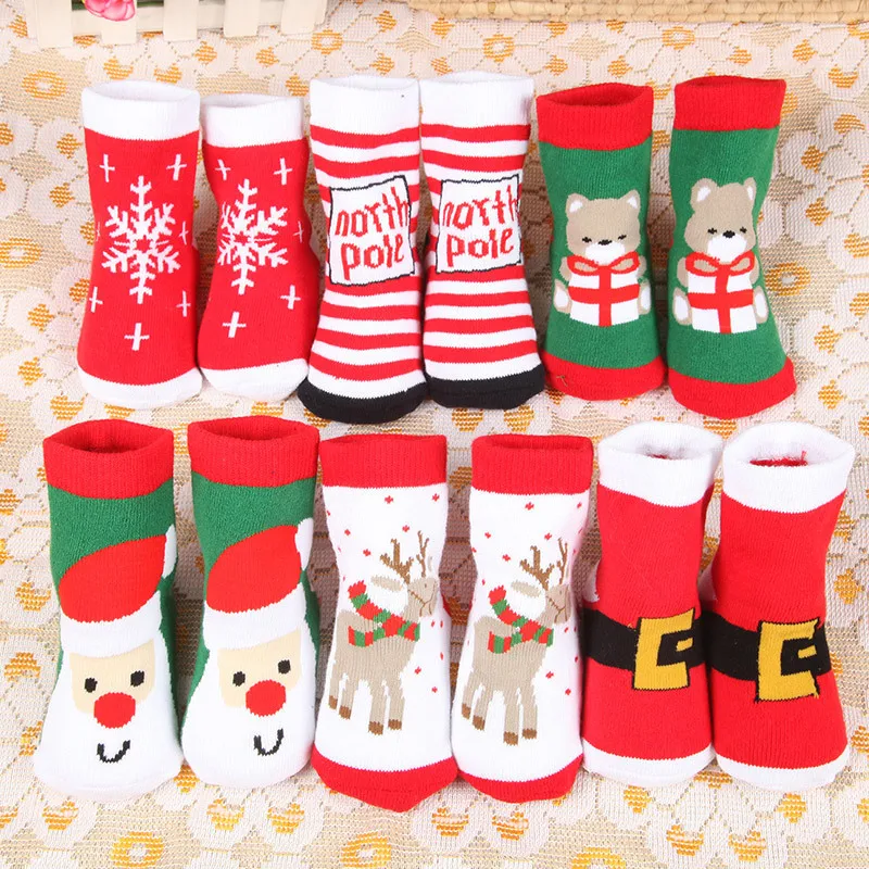 Осенне-зимние махровые утепленные детские носки хлопковые рождественские носки с круглым вырезом хлопковые носки для малышей с героями мультфильмов 6 стилей