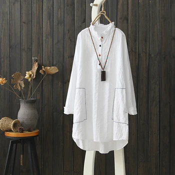 

2019 summer new colorful button ruffles women blouse and shirts long loose lady elegant white shirts outwear coat tops