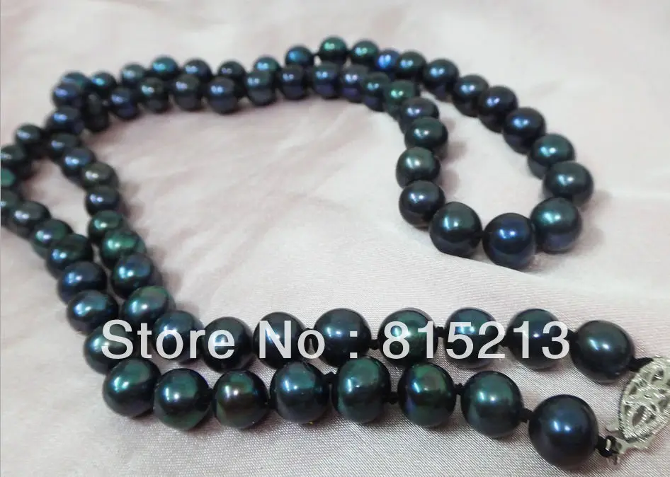 

ddh00154 35"10-11MM GENUINE TAHITIAN NATURAL BLACK PERFECT ROUND PEARL NECKLACE 14K