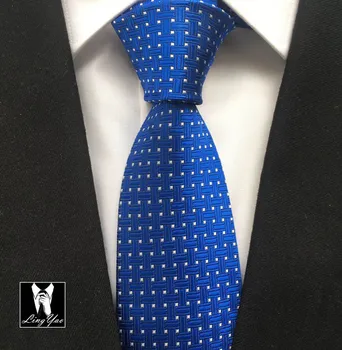 

New Designer Necktie Wedding Party Personality Tie Blue with Silver Girds Unique Pattern