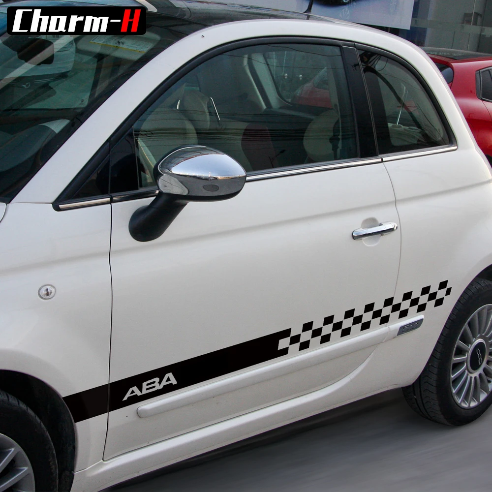 2 шт. для Fiat 500 Abarth боковая юбка в клетку полосы Виниловая наклейка аксессуары