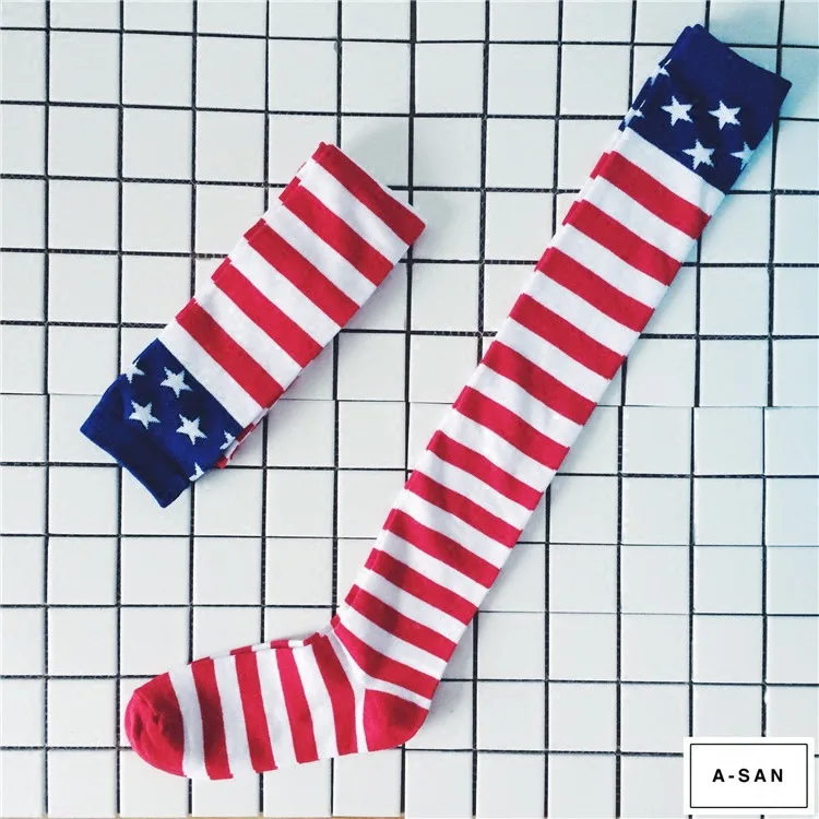 

Summer National Flag Pattern Striped Women Stockings Cotton Cosplay Girls Funny Happy Star and Striped Flag Fashion New Cotton