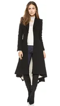 Winter Black Women’s British Style Trench Coat Fashion Simple Lapel Metal Folding Suit Cufflinks Woolen Tuxedo Long Coat C312