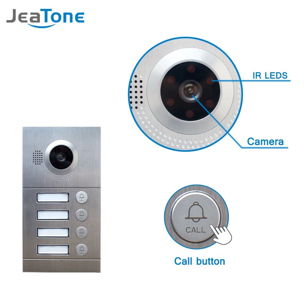 4 Apartments 7" Multi Apartment Video Door Phone System Video Intercom Doorbell System 1200 TVL Camera Touch Key for 4 Families
