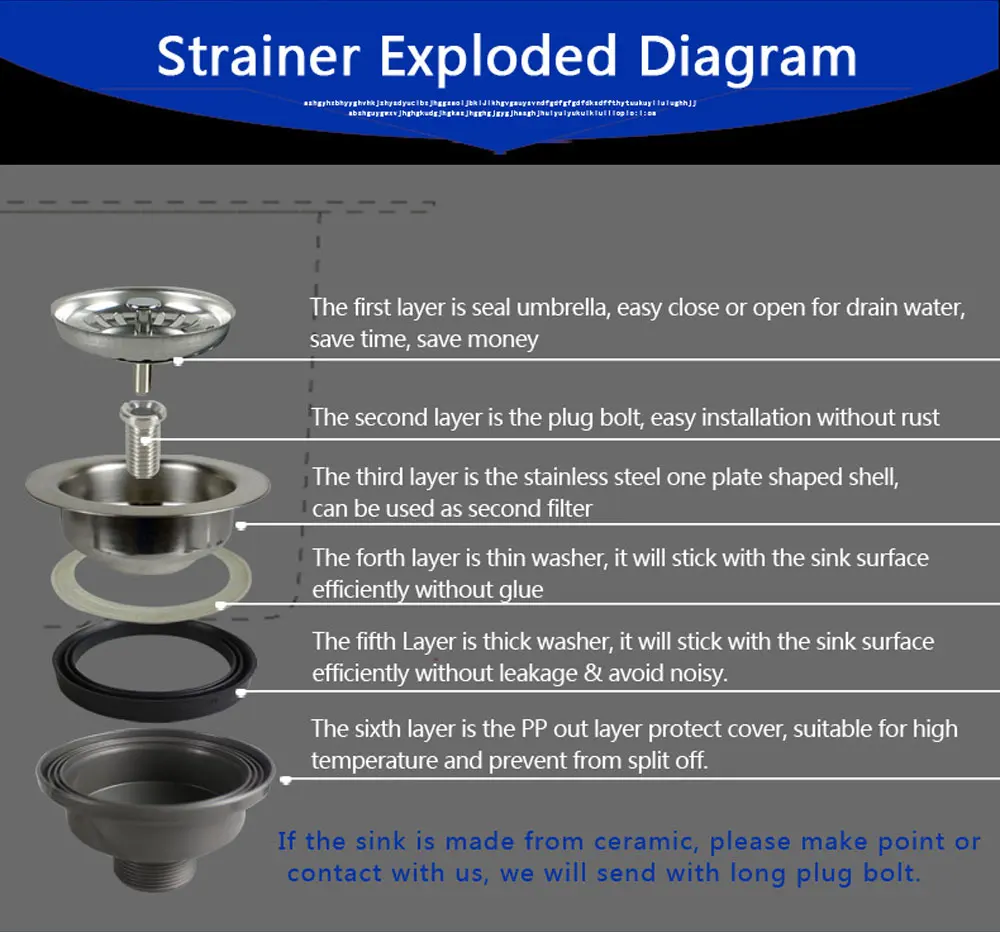 de resíduos, filtro de pia e rolha