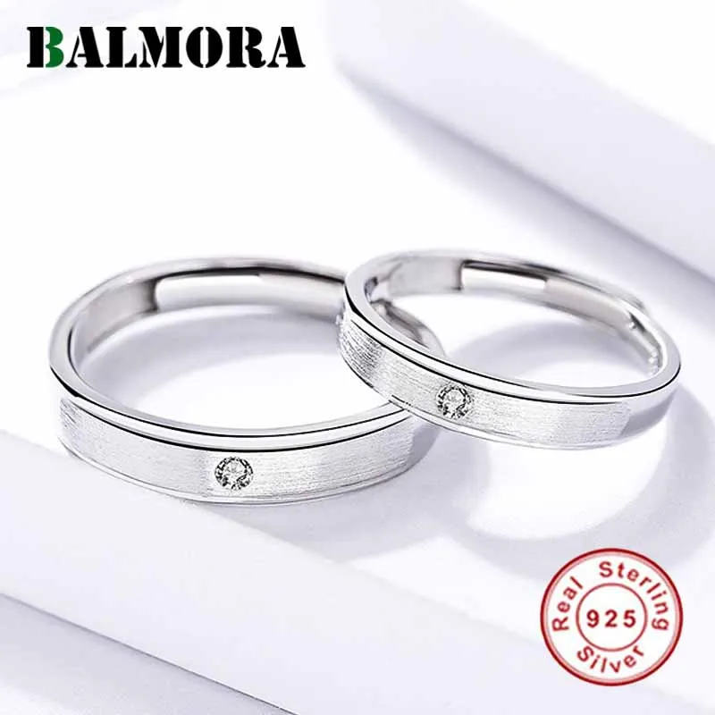 

BALMORA 1 Piece 100% Real 925 Sterling Silver Couple Rings for Women Men Lovers Gift Resizable Crystal Jewelry Anillos JDR624