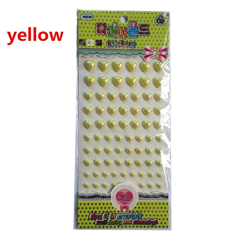 Acrylic yellow pearl Heart Sticker Rhinestones Self Adhesive kids toys