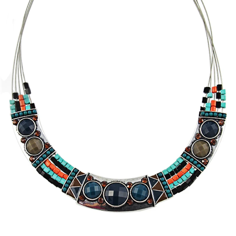 Массивные ожерелья с бусинами из смолы для женщин, цепочка из сплава серебряного цвета, этническое Богемное панк женское колье-чокер, модное ювелирное изделие