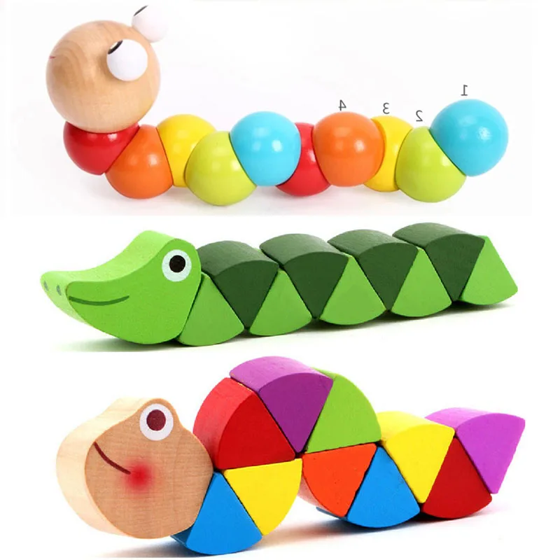

New Colorful Wooden Worm Montessori Puzzles Kids Learning Educational Didactic Baby Development Fingers Toys for Children Gifts