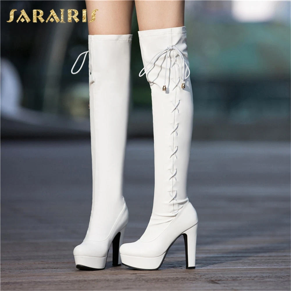 SARAIRIS/Новые брендовые демисезонные сапоги размера плюс 35-50, женская обувь на платформе и высоком каблуке,, женские сапоги до колена