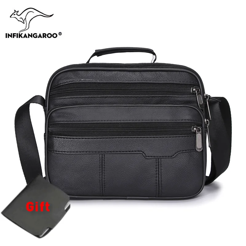 

12 Inches Cow Leather Men Messenger Bags Handbags High Quality Male Shoulder Bag Fashion Business Soft Crossbody Bag Black