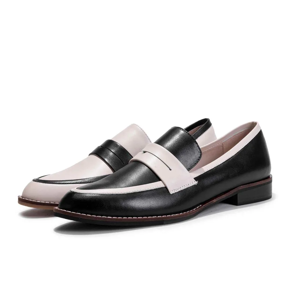 L18 Femmes Bureau Faible Pompes Glissement Talons Cuir Couleur Carrière Pot En Mélangée École Neutre Sur Fleur Rond Beige noir Pleine Krazing Lady Matures Bout q160R7w