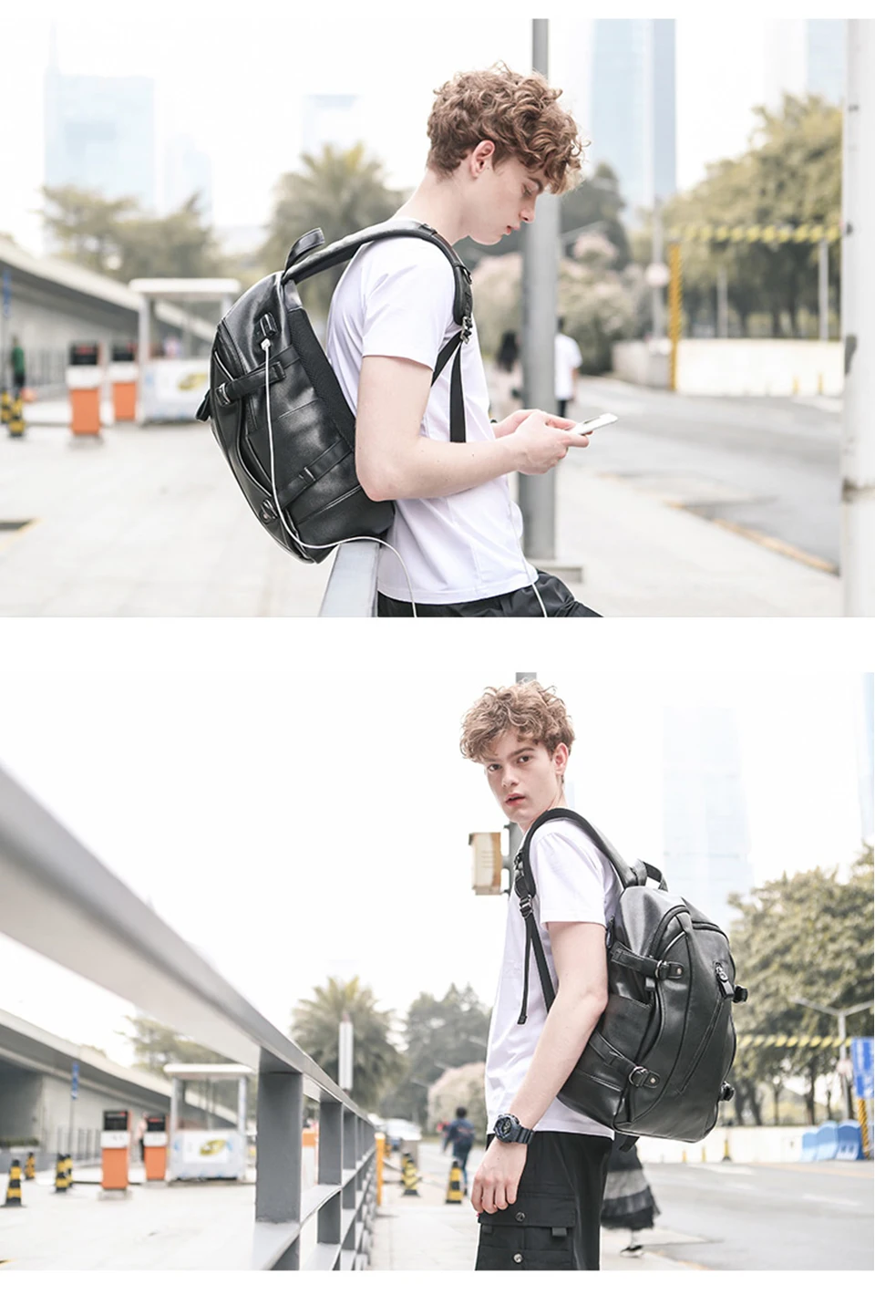 _08 2019 Pu Leather Backpack Laptop Men Male 15.6inch Notbook Back pack Teenager School Travel Backpacks Large Capacity Luggage Bag