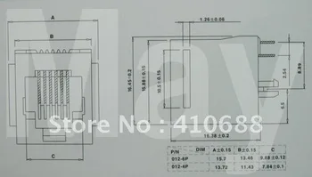 

Black 4P4C With flange Top entry Modular Network PCB Jack Connector 700 Pcs per lot